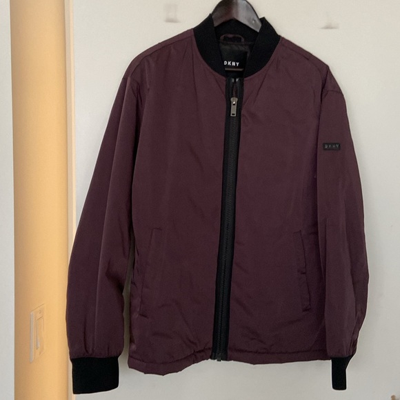 DKNY Men's Utility Bomber Jacket,  Burgundy Sz MEDIUM - Picture 2 of 2